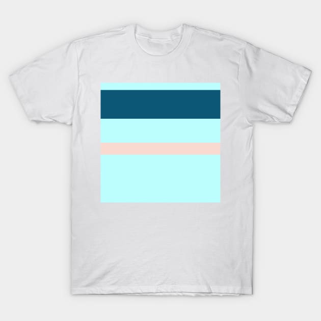 A superb farrago of Oxford Blue, Blue Sapphire, Sea, Pale Cyan and Champagne Pink stripes. T-Shirt by Sociable Stripes